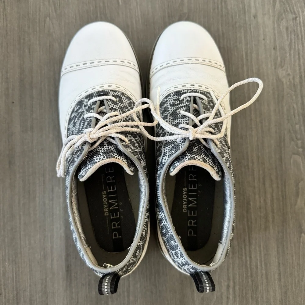 FootJoy Cap Toe Women golf shoes white gray animal print size 7.5 M